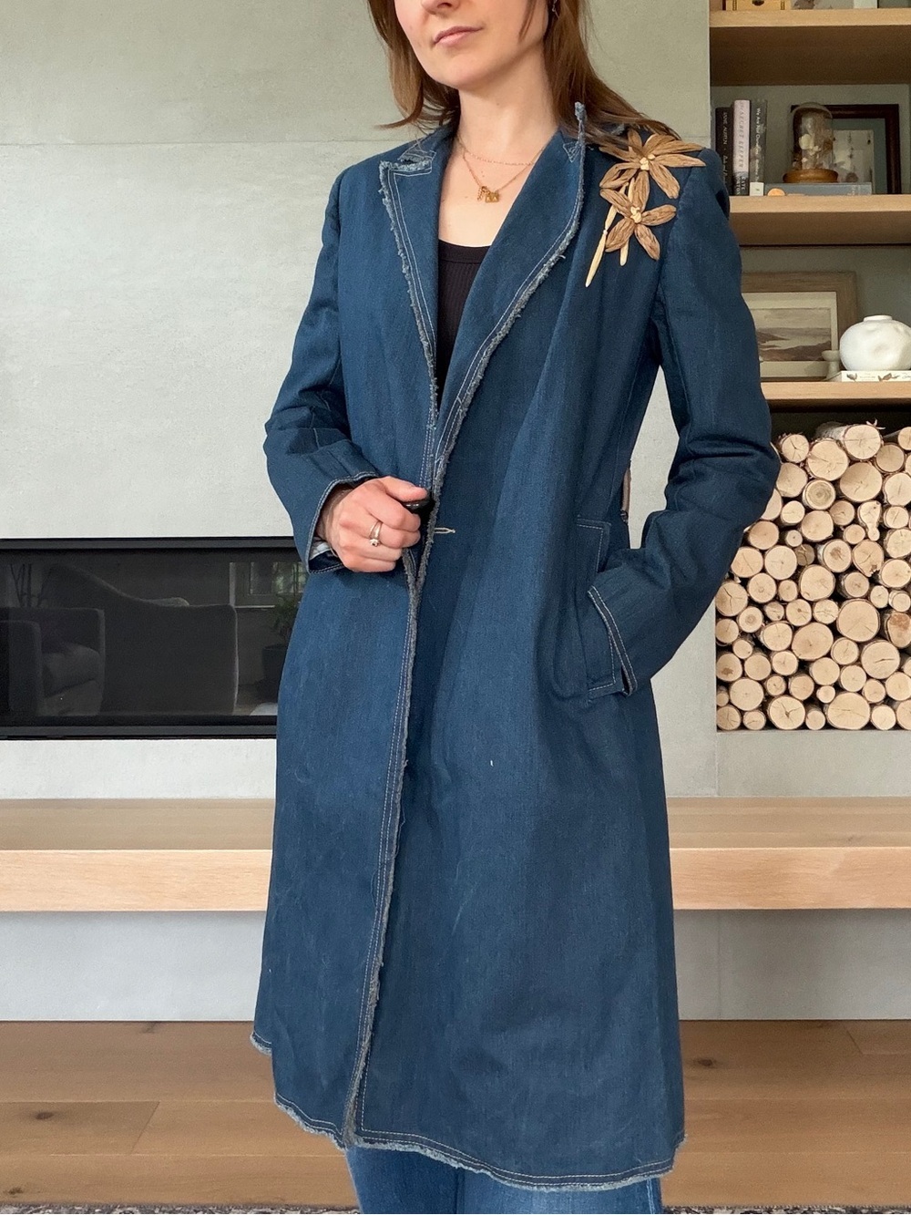 Vintage cotton denim longline jacket xs to small - Picture 3 of 15